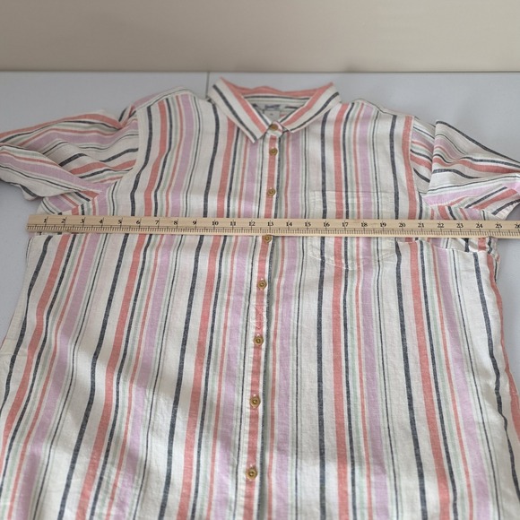 Duluth Trading Co Hemp Organic Cotton Striped Button Down Shirt Womens XL Pink - Picture 9 of 10